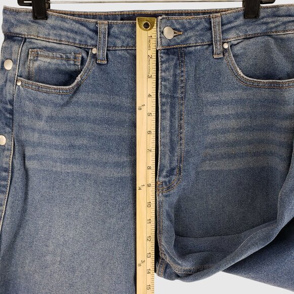 Rachel Roy High-Rise Wide-Leg Denim Jeans With Snap Button Side Closures Sz 32 - Picture 9 of 11